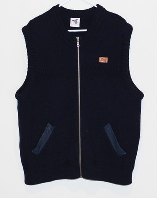 Bonz New Zealand Wool Vest Sweater Navy Blue Full Zip Vintage Men's Large