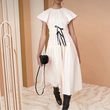 Ulla Johnson Delmara Pleated Dress Poplin Flutter Dress Size 4 Cottage Prairie