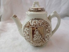 Antique England C.A.  Sons brown Transferware Teapot Lid Little Mae w/ Dog Cat