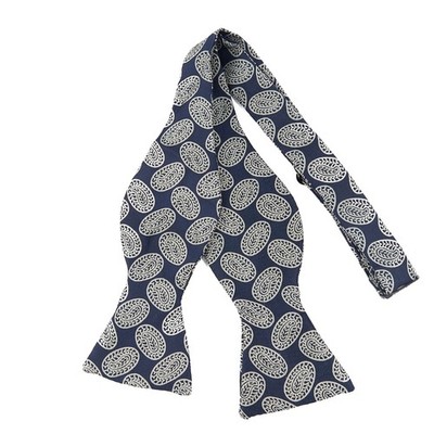 Robert Talbott Bow Tie 100% Silk Navy Paisley Geometric Self-Tie Adjustable