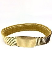 VINTAGE GOLD SCALE Stretch Belt Wide Ribbed Buckle Disco 80s Statement Waist