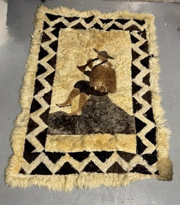 Vintage Sheepskin Patchwork Wall Rug Western Folk Art 1950s-1970s Rare Wool Hide