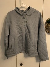 Land s End Women s L Gray Quilted Cotton Blend Pullover Hoodie NWT