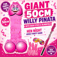 Piñata Willy gigante 50 cm con palo de golpe y venda para los ojos noche de gallina juego de fiesta para adultos