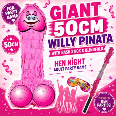 Giant 50cm Willy Pinata With Bash Stick & Blindfold Hen Night Adult Party Game