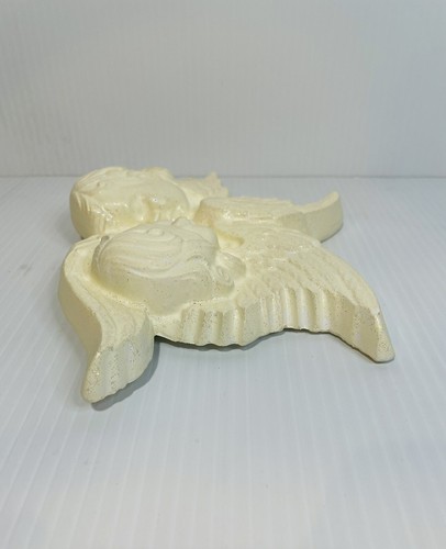 Double Head Angel Cherubs Wall Deco Hanging Stone Vintage 6"x7.5" Figurine White - Picture 5 of 6