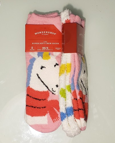 Kids XS/S (Shoe Size11-1) 4 Pair - 2 Packs of SOFT Unicorn Hearts Crew Socks NEW - Picture 3 of 6