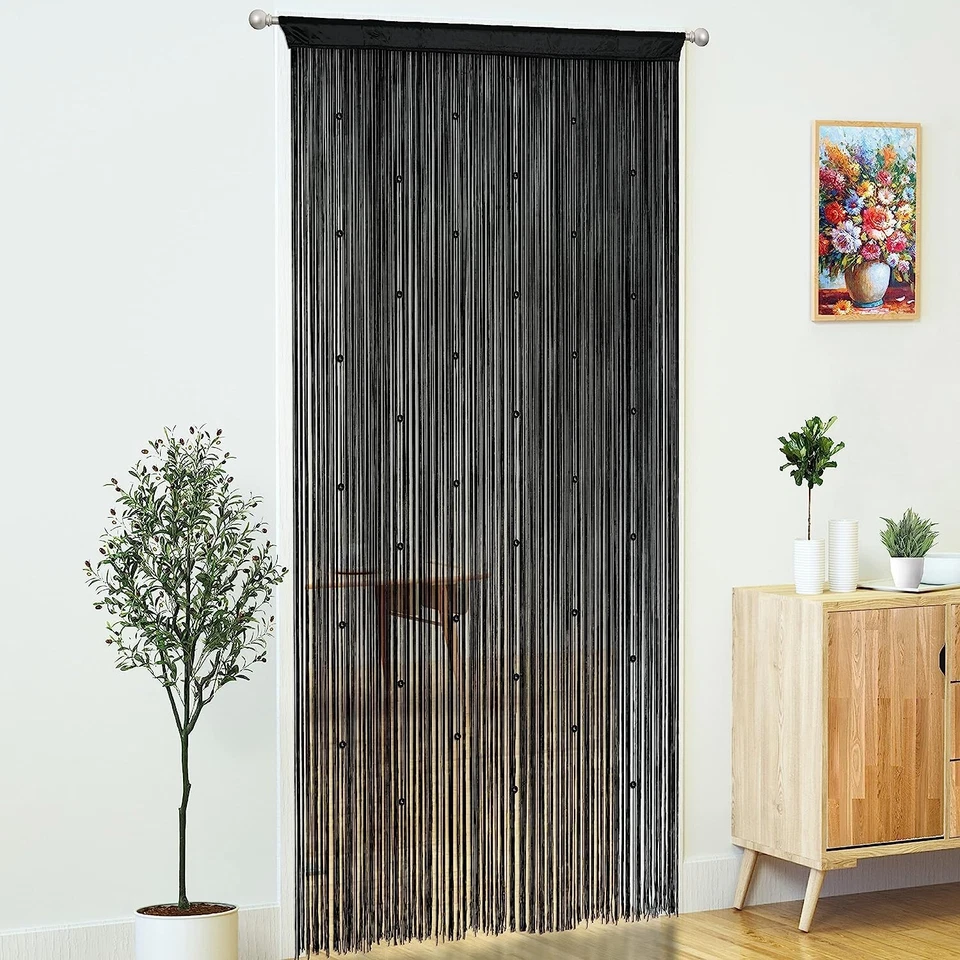 Beaded Curtain Door String Curtains Doorways Tassels Beads Hanging Fringe Black - Image 3 of 4