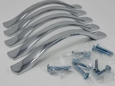 5 Pack Polished Chrome Cabinet Hardware Modern Wave Pulls 5" Centers