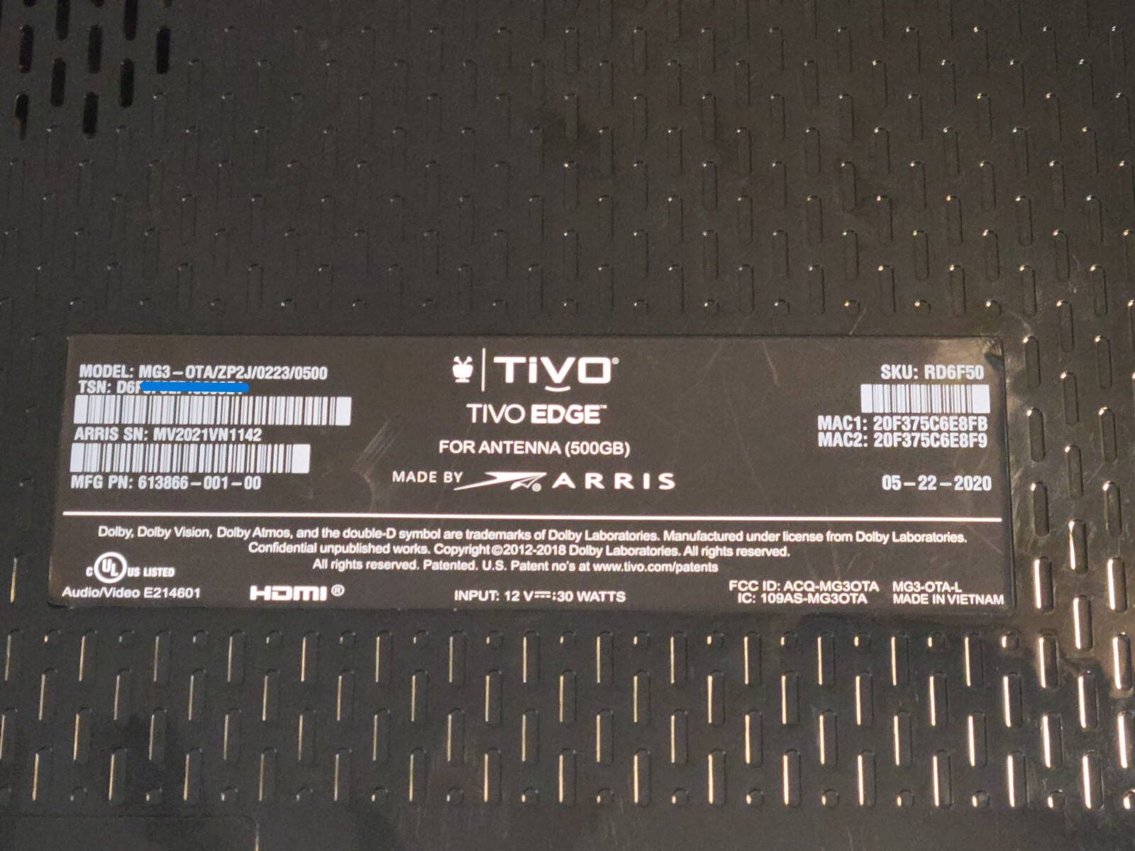 Rare TiVo EDGE RD6F50 Antenna/OTA 500GB 2 Tuner DVR NO Service 177 Hrs