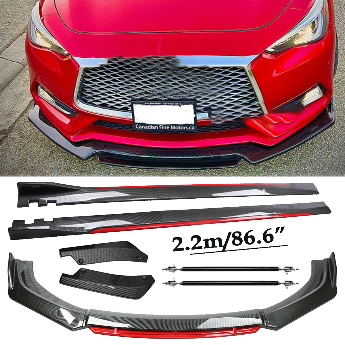 Front Lip Chin Bumper splitter Carbon Fiber Body Side Skirt For Infiniti G35 G37