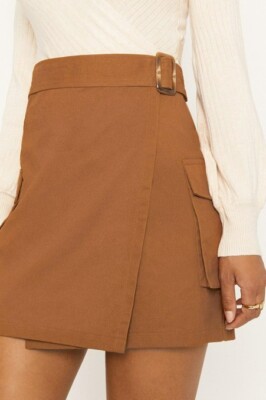 OASIS Tailored Wrap Mini Skirt 10 BROWN TAN UK
