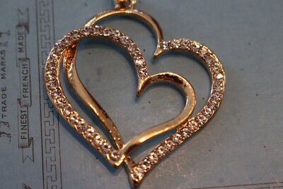 Ancien Pendentif Cœur Strass En Métal Doré - Médaillon Photo Style Rétro/vintage