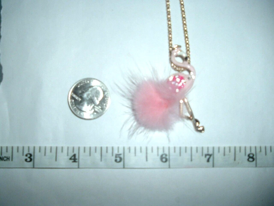Betsey Johnson PINK Feather + Crystal Adorned FLAMINGO Gold Pendant NECKLACE NWT - Image 4 of 4