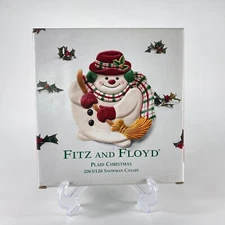 Fitz & Floyd Plaid Christmas Snowman Canape Tray Dish Plate with Box 10"x8"