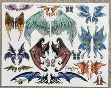 Tattoo Studio Shop Flash Single By Harley Sparks Angel Wings Fairy 11"X14" Print