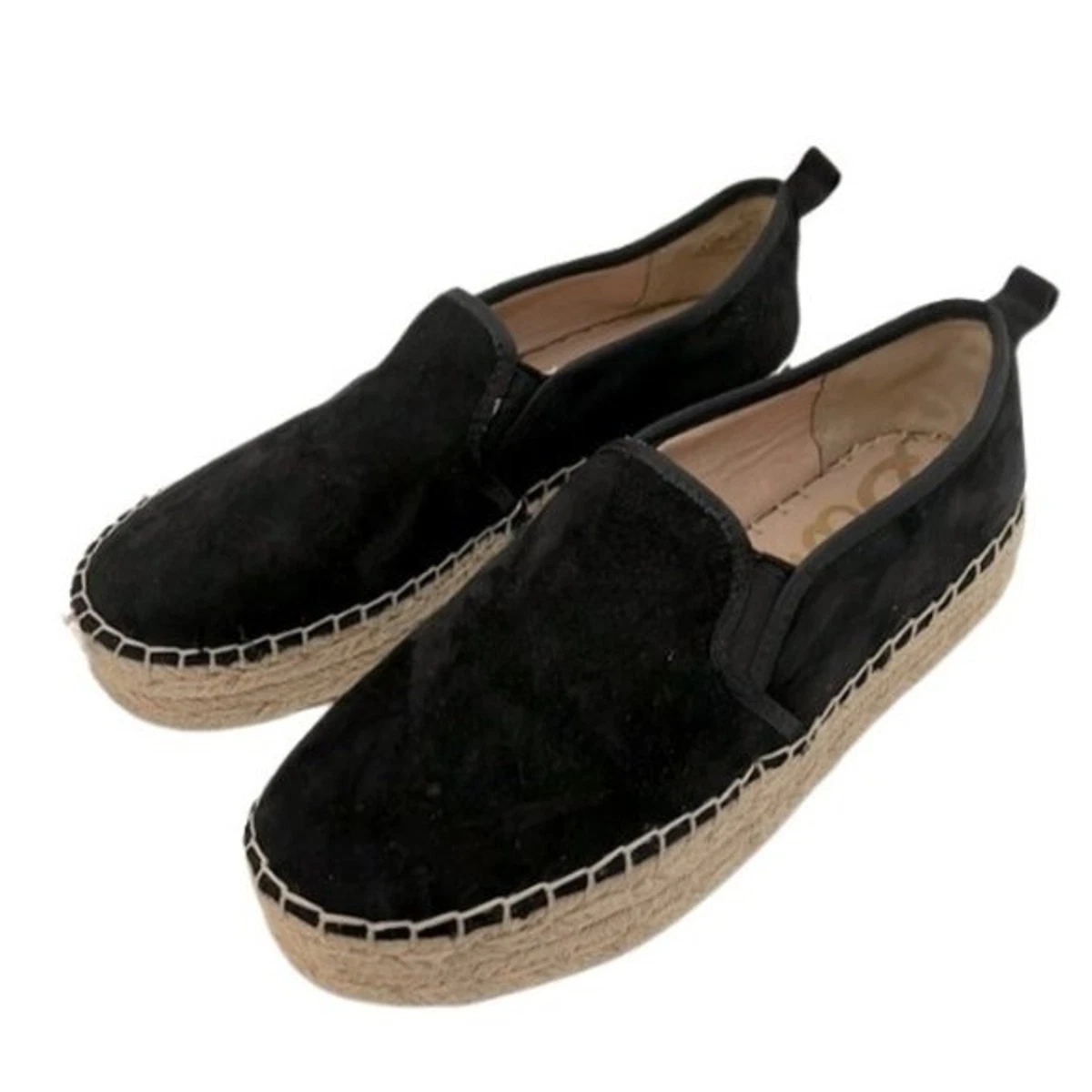 Sam Edelman Carrin black suede slip on round toe espadrille flats boho size 6.5