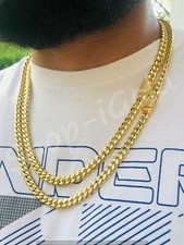 Men Miami Cuban Link 10mm 22"  24" Chain Combo Set 14k Gold Plated Cz Lock Iced