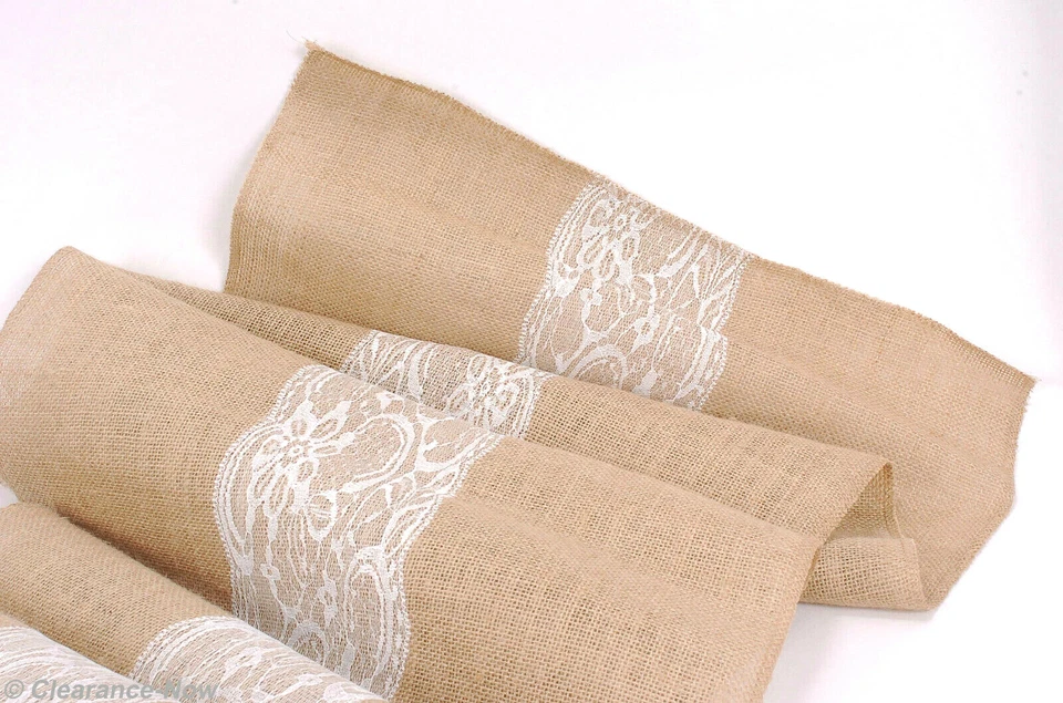 Burlap & Lace Table Runner 19"x120" XLong & Wide Wedding Party White Lace 9220 - Image 3 of 4