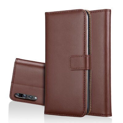Wallet Case Genuine Split Echt Leder Tasche Hülle Etui Braun für Huawei P20 Pro