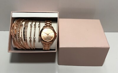 Beautiful Rose Gold Tone Watch & Set Of 6 Matching Bangles 