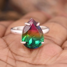 Gift For Women Band Engagment Ring 925 Sterling Silver Mystic Quartz Gemstone