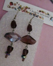 "VINTAGE SHADES OF PURPLE GLASS BEAD EARRINGS" MADE IN USA OOAK W/FREE GIFT BOX