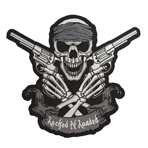 Pistolas de calavera cargadas para motociclista motocicleta hierro sobre bordado parche trasero grande XL - Imagen 2 de 2