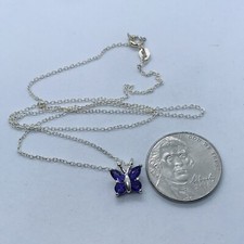 1.9g 925 FINE STERLING SILVER BUTTERFLY PURPLE CUT CRYSTAL MARKED NECKLACE 18  