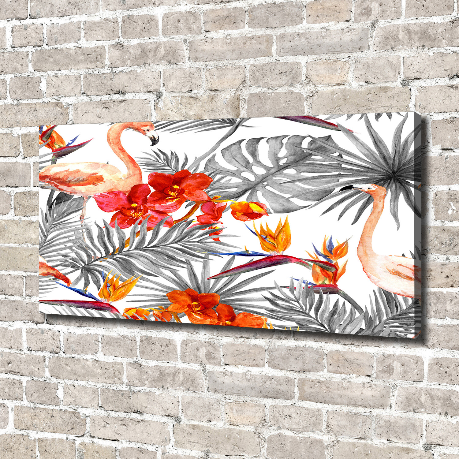 Ilustraciones Fotografías o Lienzos Listos Para Colgar 140x70 Flamencos y flores