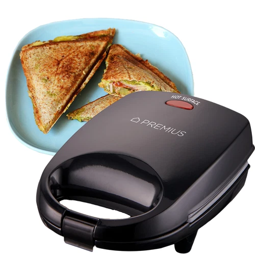 PREMIUS Ceramic Non-Stick Mini Snack Sandwich Maker, Black, 5x4.4 Inch Mold