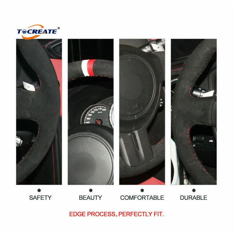 Cubierta de volante de gamuza negra para Scion FR-S FRS Subaru BRZ Toyota 86 #16XC Foto 3 de 4