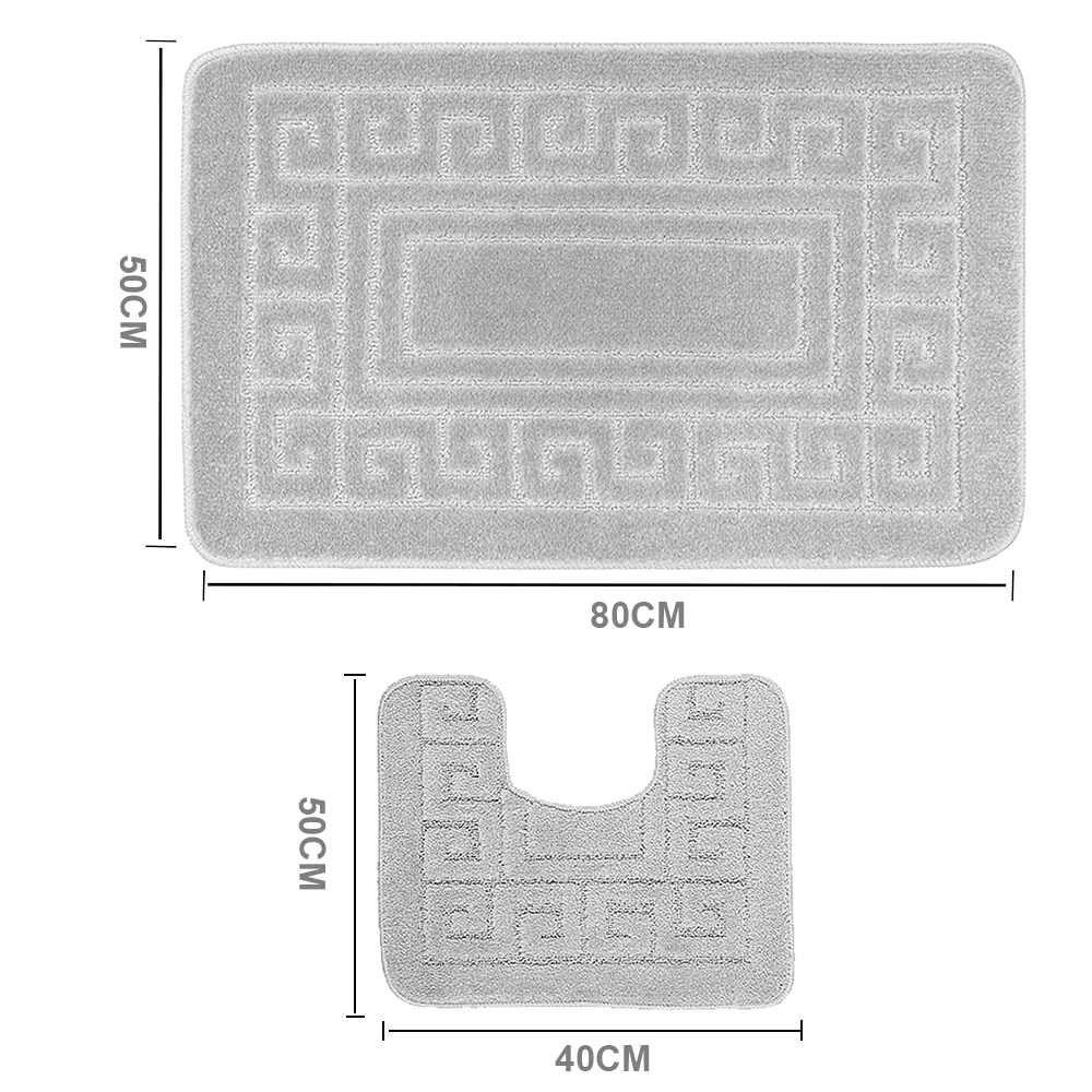 2 Piece Greek Bath Mat Set Non Slip Absorbent Toilet Bathroom Rugs