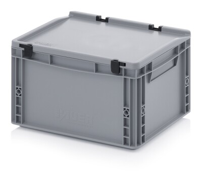 Eurobehälter 40x30x23,5 Mit Scharnierdeckel Und Klappgriff * Deckel