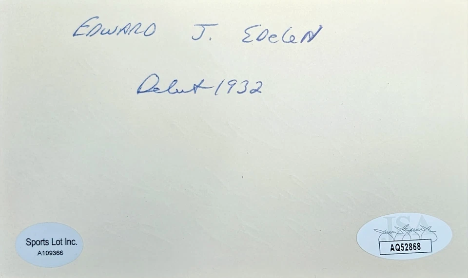 Doc Edelen Washington Senators 1932-1933 Signed 3x5 Index card JSA COA AQ52868 - Image 2 of 3