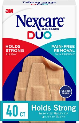 Nexcare Duo Bandages, Painless Removal, Strong Adhesive Bandages 40 Count 