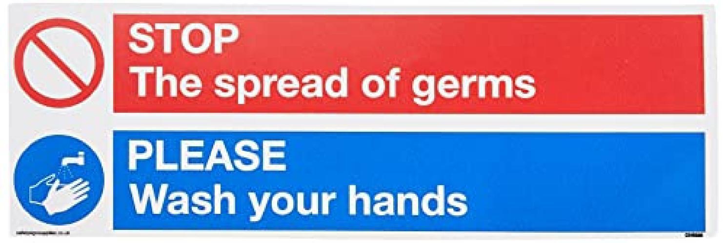Adesivo in vinile con scritta Stop germs Please wash your hands stick    lingua
