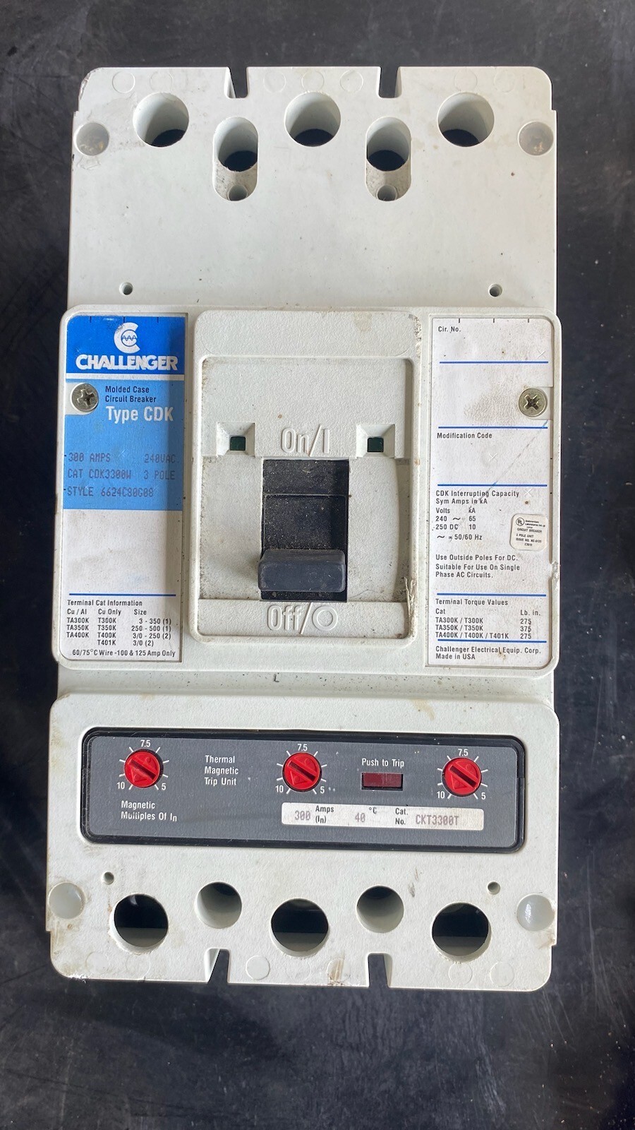 CHALLENGER CDK CDK3400W 3 POLE 400 AMP 240V CIRCUIT BREAKER CDK3400 | eBay
