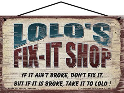 Lolo's Fix-It Shop Sign Grandfather Grandpa Father's Day Gift Vtg Style