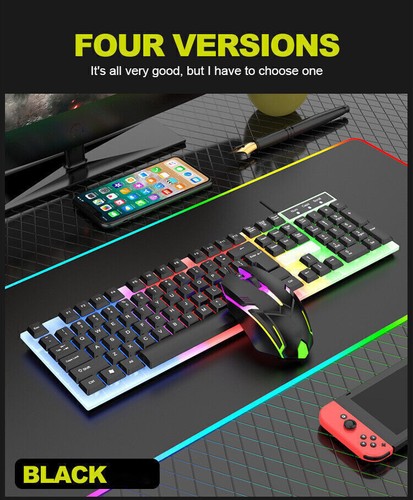 Wired Gaming Keyboard and Mouse Set RGB LED Rainbow Backlit for Computer Desktop - Picture 7 of 17