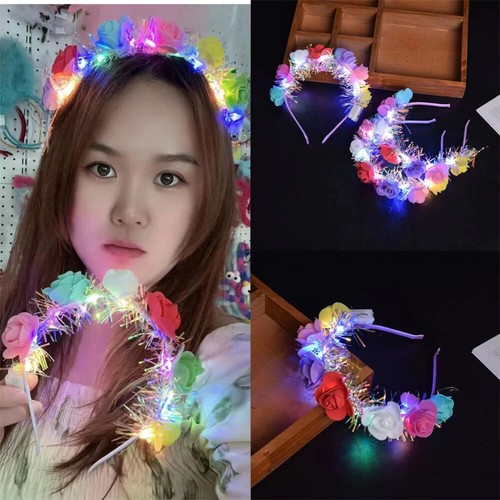 LED Flashing Flower Headband Women Girl Light Up Hair Wreath Garlands Headwear - Picture 11 of 19