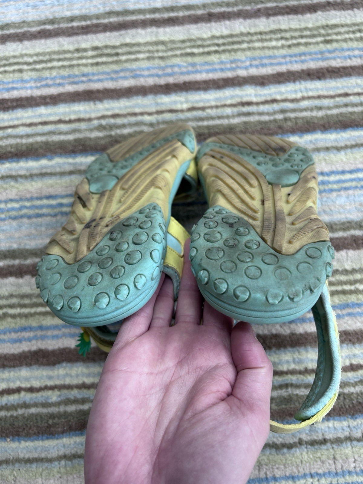 Mountain warehouse Girls Sandals Size 2 Yellow /Teal Colour W Pineapple Design image 2