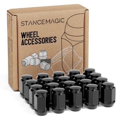 (20) Bulge Black Lug Nuts | 1/2-20, 1/2''x20 | Acorn Cone Seat | Fits Most Jeeps