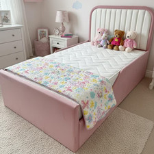 Panel Kids Bed Frame Plush Velvet Upholstered Ottoman Gas Lift Storage 2FT6 3FT