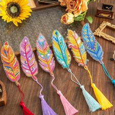 6 Pcs 5D Diamond Painting Art Kit, DIY Acrylic Crystal Diamond Bookmarks with