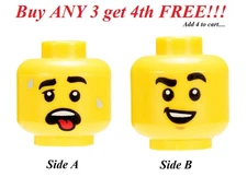 ☀️NEW LEGO Minifigure Minifig Dual Sided Head Face MALE Sweat Drops Tongue     