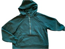 Danskin Green Fleece Hoodie Women's Size L 1/2 Zip Hooded Pockets Thumb Holes