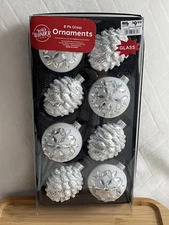 Winter Wonder Lane 8-Pack Woodsy White & Silver Glass Pinecones+ Ball Ornaments