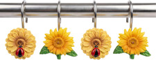12PCS Sunflower Shower Curtain Hooks, Yellow Floral Ladybug Decorative Curtai...
