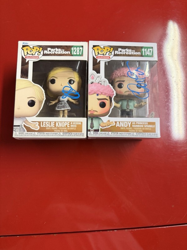 Chris Pratt Signed Andy Funko Pop Amy Poehler Signed Funko Pop Lot PSA/DNA COA
